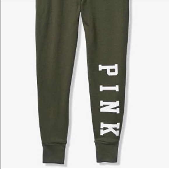 HTF 💗VS PINK HIGH WAIST OLIVE GREEN LOGO SKINNY JOGGERS - Picture 5 of 9